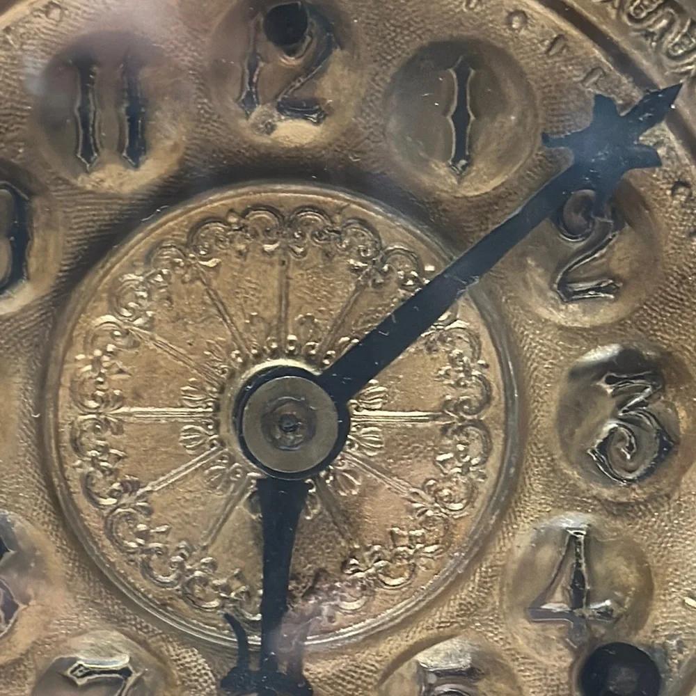Antique Gold and White Mantel Clock with Ornate Columns